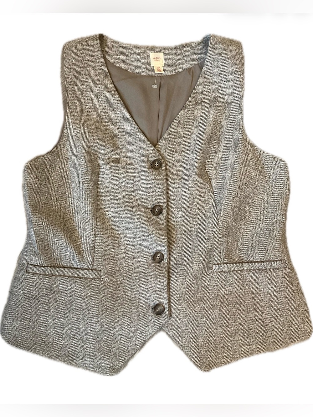 Autres Filles Women's Lined Fitted Herringbone Tailored Vest- brown/white